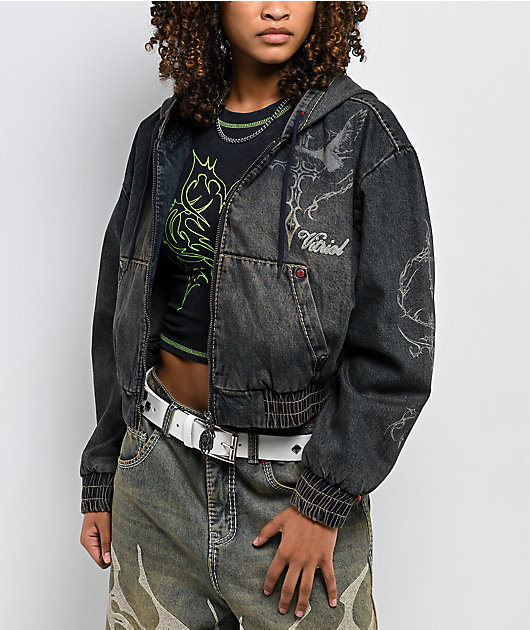 Vitriol Camden Black Wash Denim Crop Hooded Jacket | Zumiez