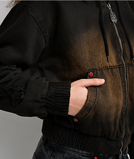 Vitriol Camden Cross Black Wash Crop Hooded Jacket | Zumiez