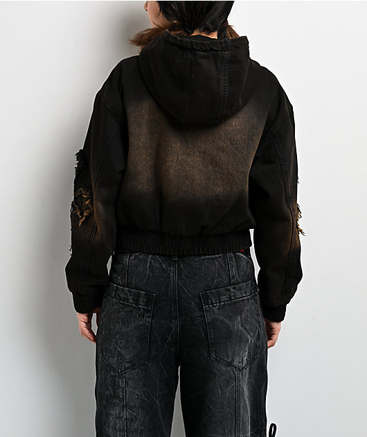 Vitriol Camden Cross Black Wash Crop Hooded Jacket