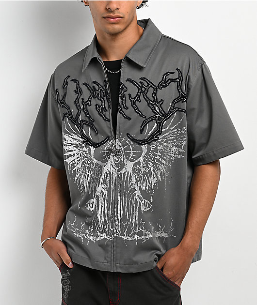 Vitriol Channel Wings Grey Zip Shirt