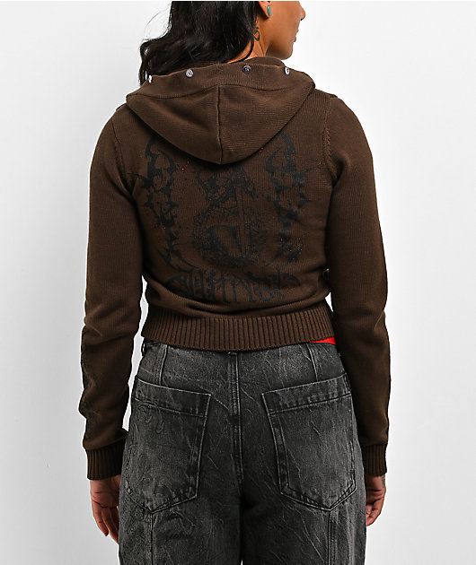 Vitriol Cole Brown Faux Fur Crop Zip Sweater