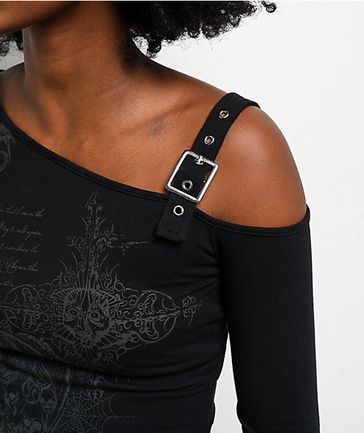 Vitriol Colette Off Shoulder Black Long Sleeve Crop T-Shirt