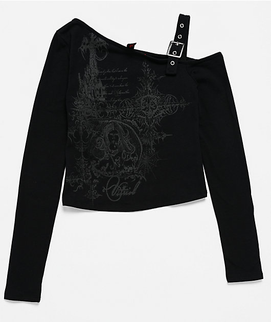 Vitriol Colette Off The Shoulder Black Crop Long Sleeve T-Shirt