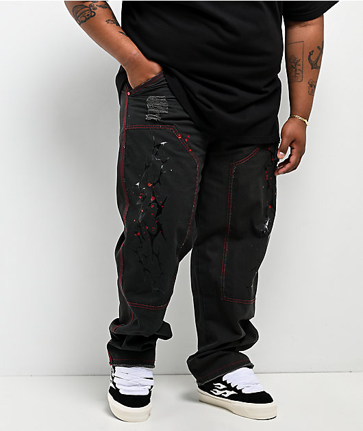Vitriol Cursed Double Knee Black & Red Canvas Pants
