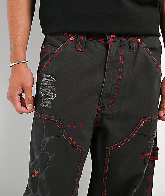 Vitriol Cursed Double Knee Black & Red Canvas Pants