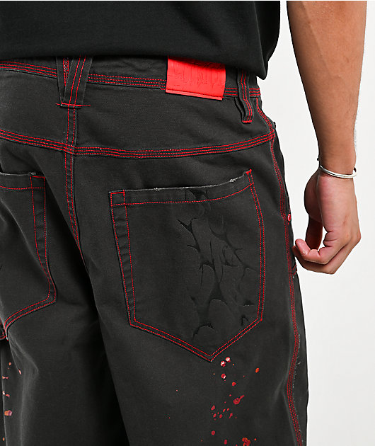 Vitriol Cursed Double Knee Black & Red Canvas Pants