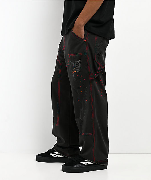 Vitriol Cursed Double Knee Black & Red Canvas Pants