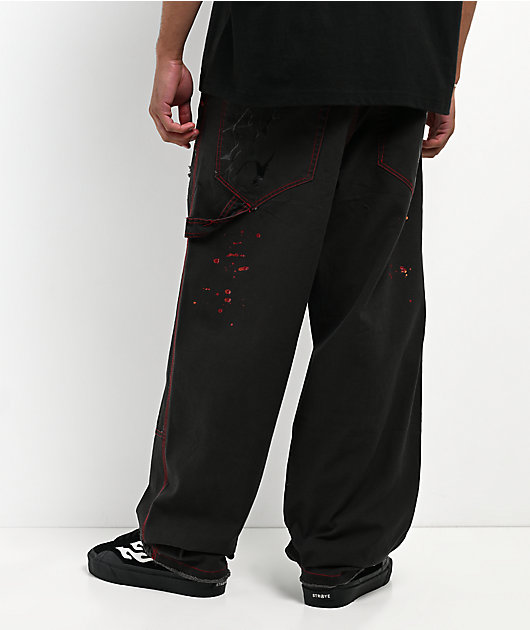 Vitriol Cursed Double Knee Black & Red Canvas Pants