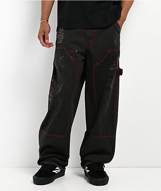 Vitriol Cursed Double Knee Black & Red Canvas Pants