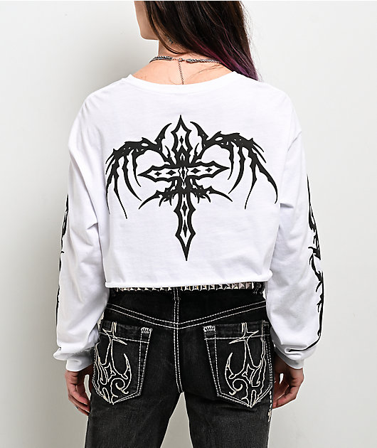 Vitriol Cyber Chrome White Long Sleeve Crop T-Shirt