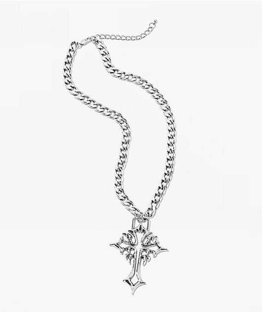 Vitriol Cyber Cross Silver Necklace
