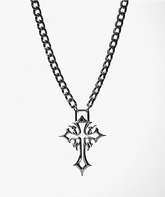 Vitriol Cyber Cross Silver Necklace