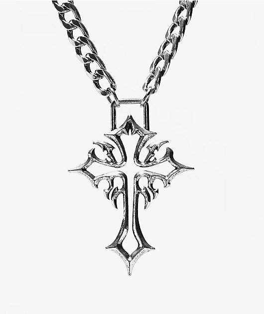 Vitriol Cyber Cross Silver Necklace