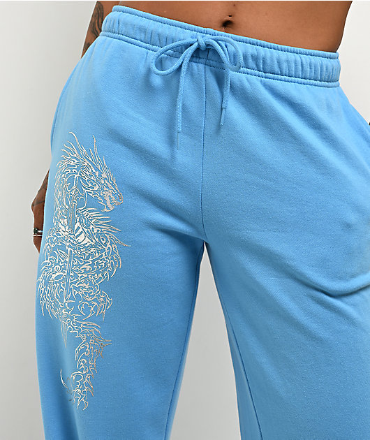 Vitriol Cyber Dragon Blue Wide Leg Sweatpants