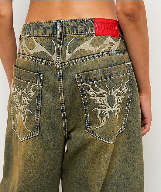 Vitriol Cyberfly Verona Petrol Wash Wide Leg Jeans