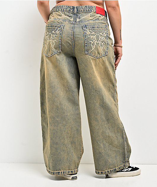 Vitriol Cyberfly Verona Petrol Wash Wide Leg Jeans