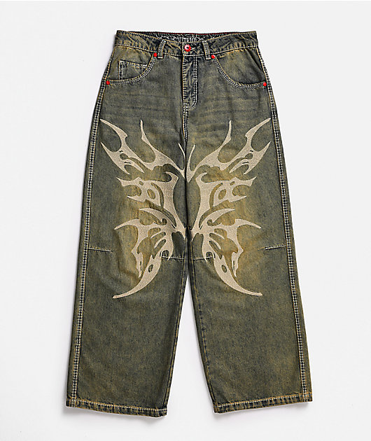 Vitriol Cyberfly Verona Petrol Wash Wide Leg Jeans