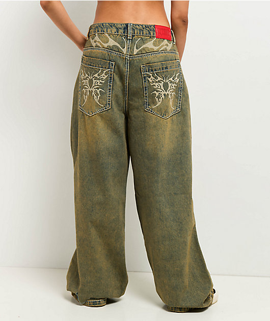 Vitriol Cyberfly Verona Petrol Wash Wide Leg Jeans