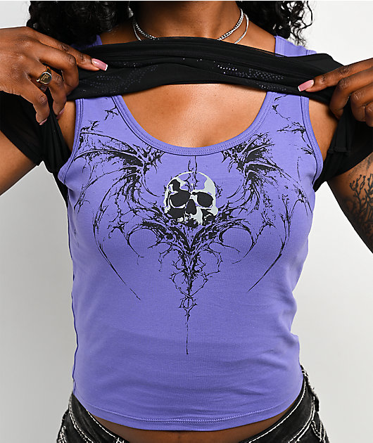 Vitriol Dakota Black & Purple Layered Mesh Crop Top