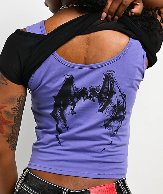 Vitriol Dakota Black & Purple Layered Mesh Crop Top