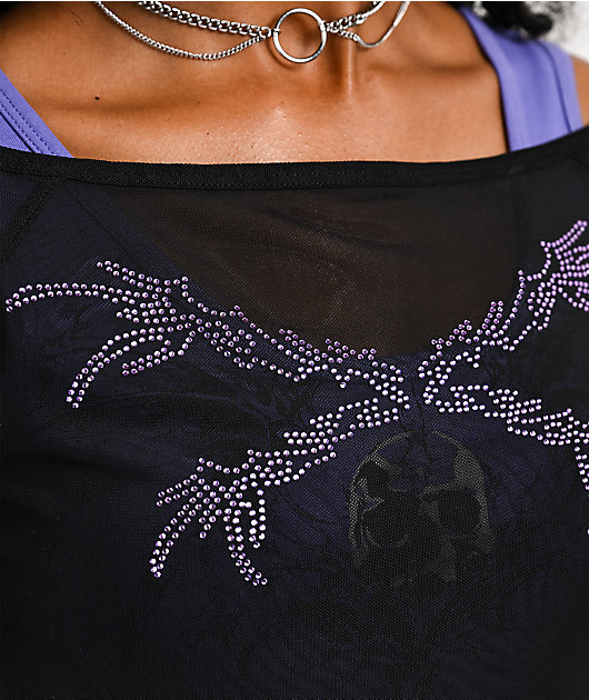 Vitriol Dakota Black & Purple Layered Mesh Crop Top
