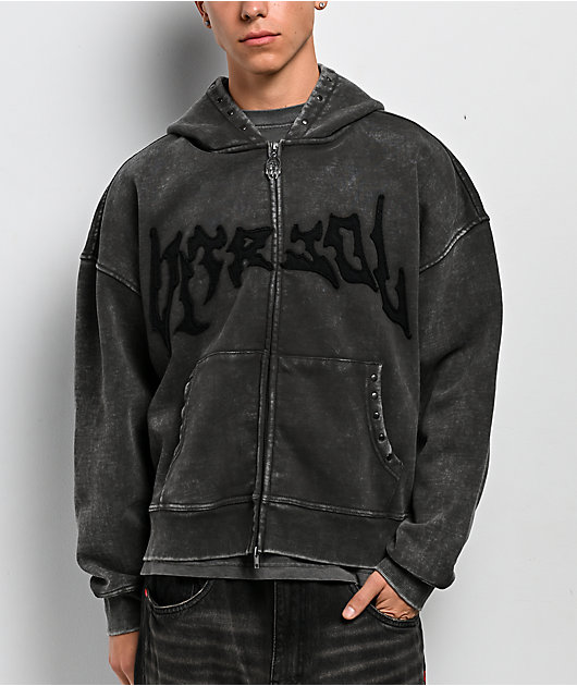 Vitriol Death Grip Grey Wash Crop Zip Hoodie
