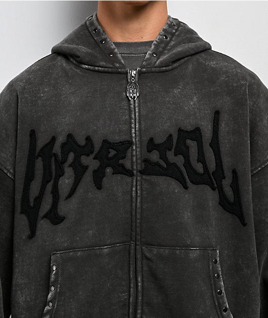 Vitriol Death Grip Grey Wash Crop Zip Hoodie