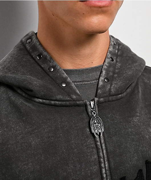 Vitriol Death Grip Grey Wash Crop Zip Hoodie