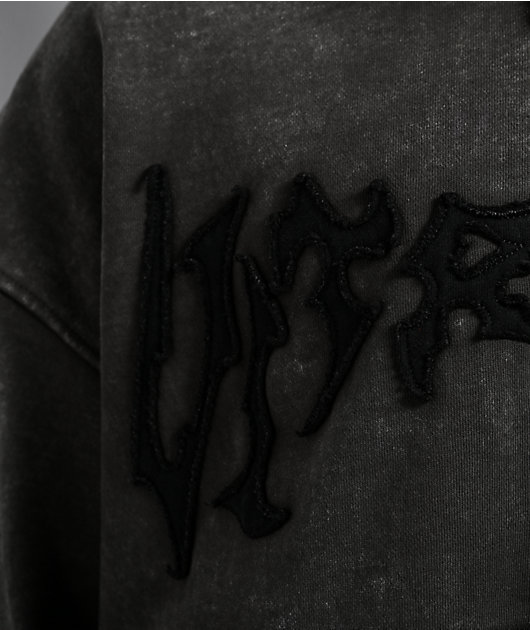 Vitriol Death Grip Grey Wash Crop Zip Hoodie