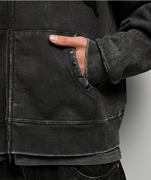 Vitriol Death Grip Grey Wash Crop Zip Hoodie