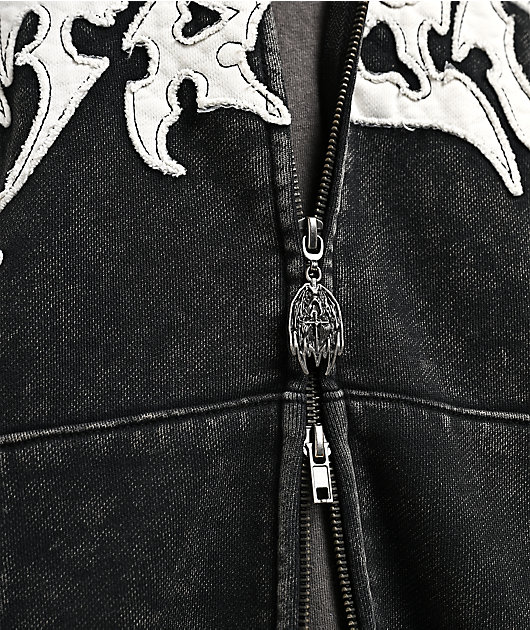 Vitriol Death Grip Studded Black Wash Crop Zip Hoodie