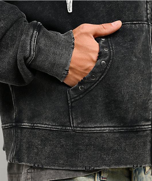 Vitriol Death Grip Studded Black Wash Crop Zip Hoodie