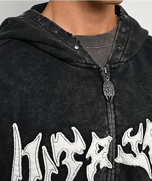 Vitriol Death Grip Studded Black Wash Crop Zip Hoodie