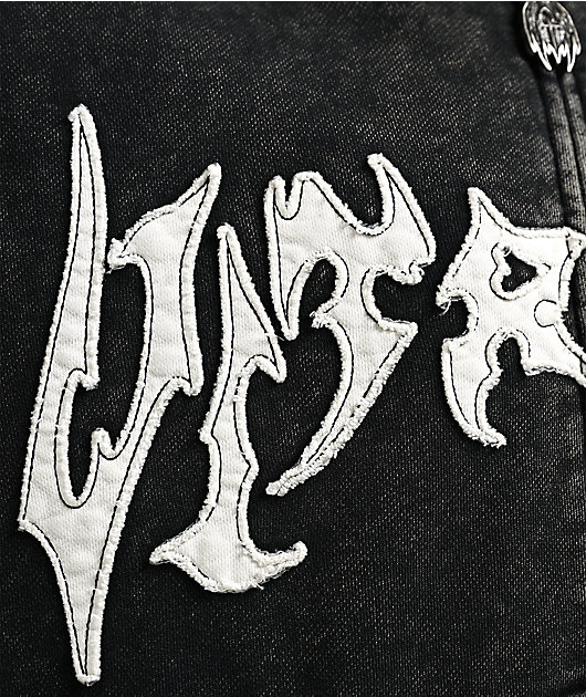 Vitriol Death Grip Studded Black Wash Crop Zip Hoodie