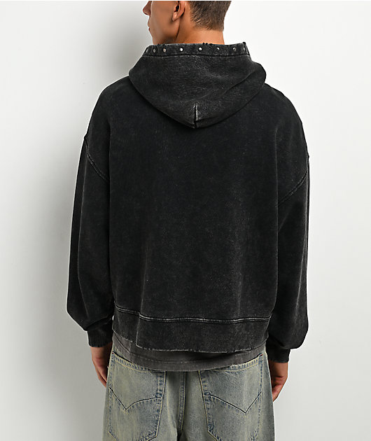Vitriol Death Grip Studded Black Wash Crop Zip Hoodie