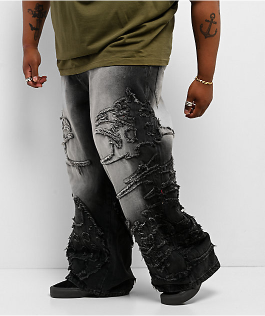 Vitriol Drained Black Wash Ultra Wide Leg Jeans
