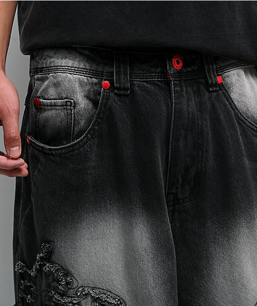Vitriol Drained Black Wash Ultra Wide Leg Jeans
