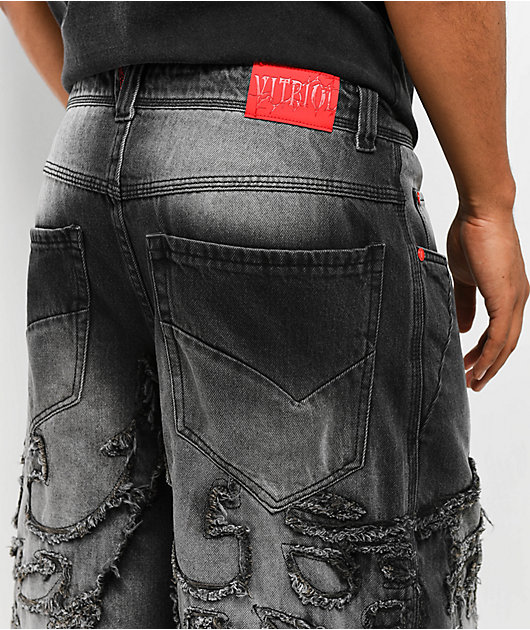 Vitriol Drained Black Wash Ultra Wide Shorts