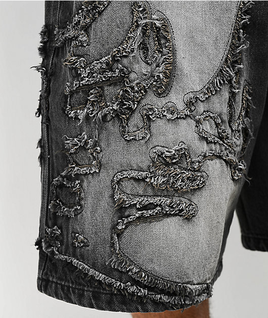 Vitriol Drained Black Wash Ultra Wide Shorts