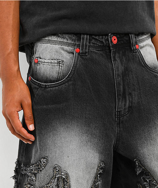 Vitriol Drained Black Wash Ultra Wide Shorts