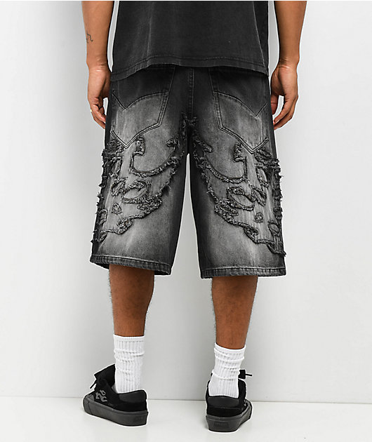 Vitriol Drained Black Wash Ultra Wide Shorts