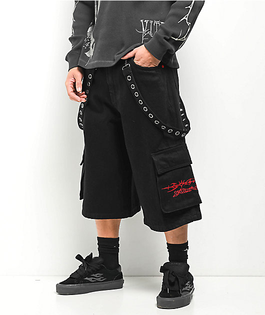 Vitriol Drained Ultra Wide Strap Cargo Black Shorts | Zumiez