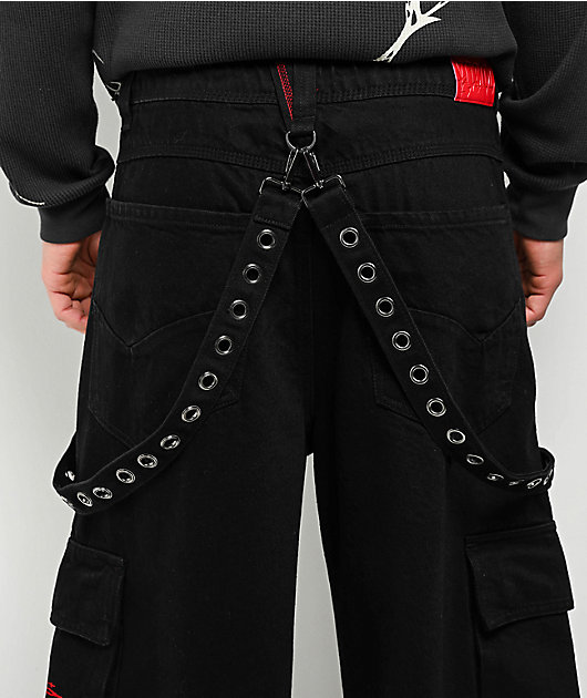 Vitriol Drained Ultra Wide Strap Cargo Black Shorts