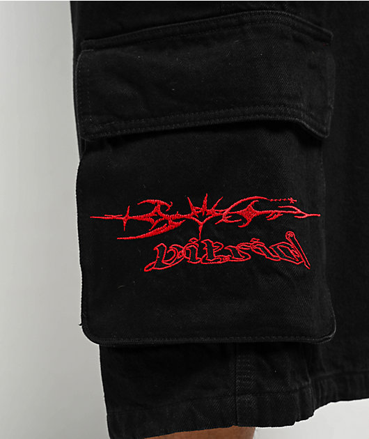 Vitriol Drained Ultra Wide Strap Cargo Black Shorts