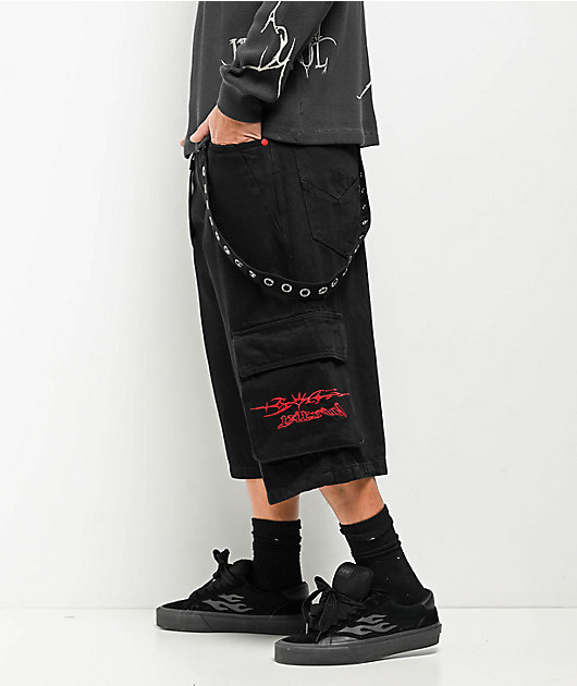 Vitriol Drained Ultra Wide Strap Cargo Black Shorts