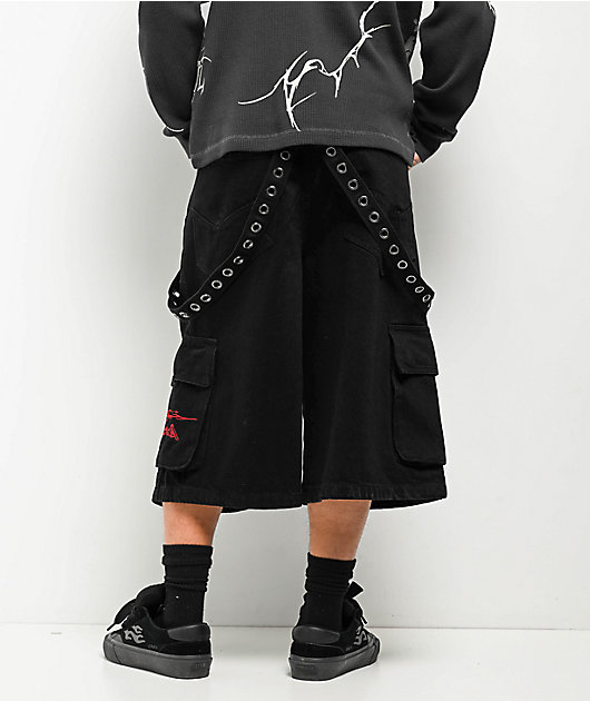 Vitriol Drained Ultra Wide Strap Cargo Black Shorts