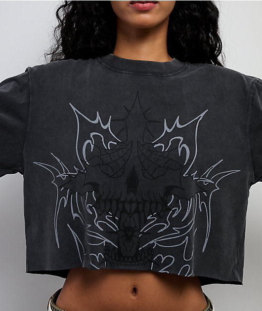 Vitriol Edgy Overlord Black Wash Long Sleeve Crop T-Shirt