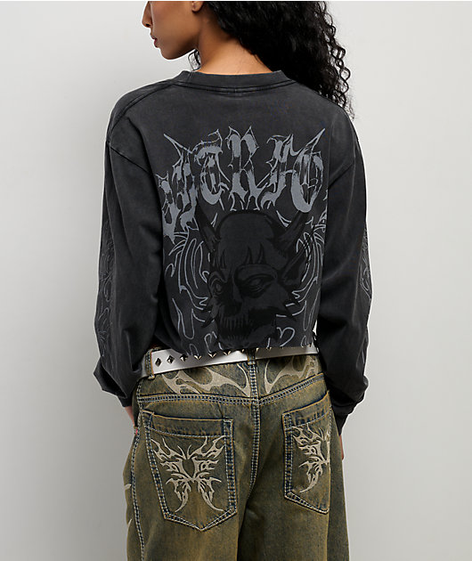 Vitriol Edgy Overlord Black Wash Long Sleeve Crop T-Shirt | Zumiez