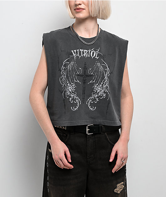 Vitriol Excalibur Grey Wash Crop Tank Top