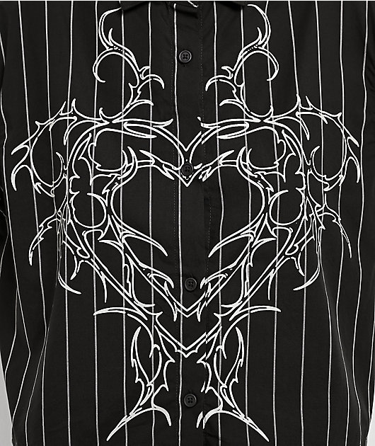 Vitriol Fallon Laced Grey Pinstripe Crop Button Up Shirt